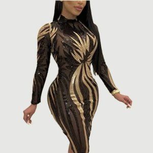 ARO Lora Womens Sexy Sequin Sheer Mesh See Through Long Sleeve Bodycon, Medium